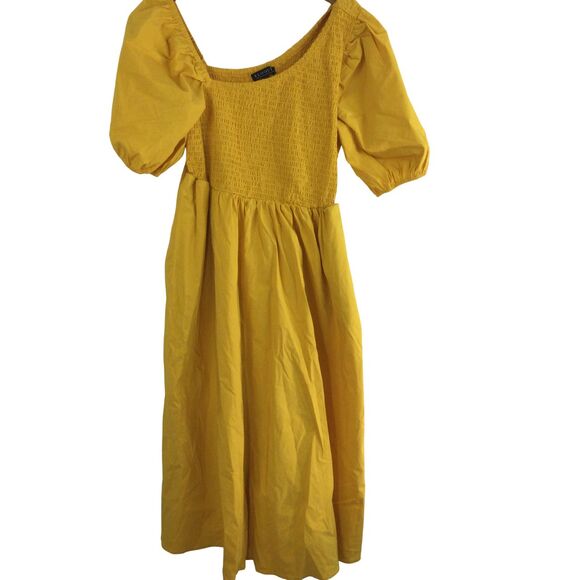 Eloquii Womens Smocked Bodice Asymmetrical Neck Preppy Boho Midi Dress Yellow 22 - Picture 1 of 11